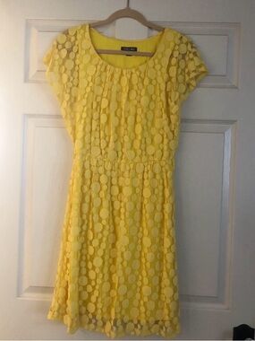 Roz & Ali Yellow Lace Dot Midi Dress